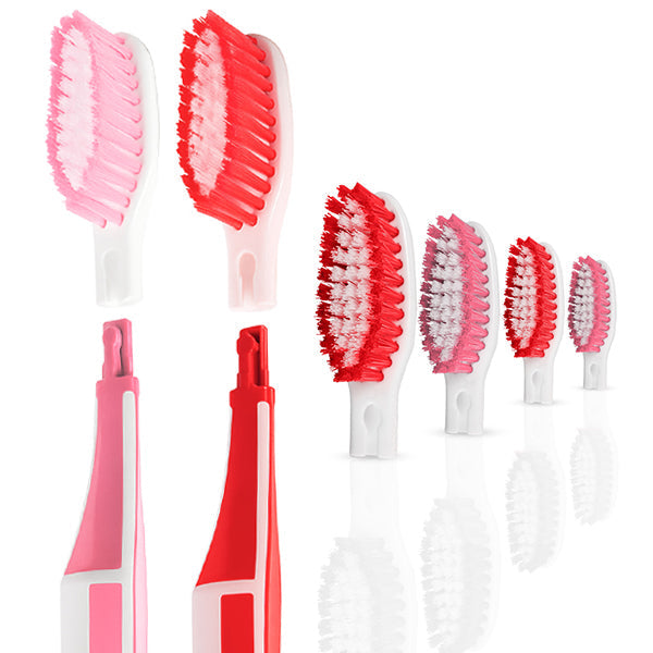 Pink Toothbrush Club 2 toothbrushes + 4 replacement heads (Red/Pink) – OLA Bamboo